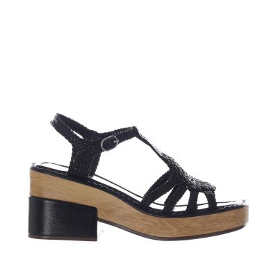 Sandali in pelle con tacco midi