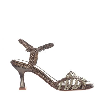 Sandalo fiji in pelle intrecciata con tacco midi