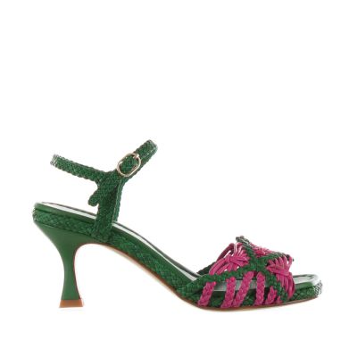 Sandalo fiji in pelle intrecciata con tacco midi
