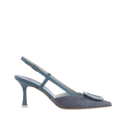 Décolleté slingback in raffia con tacco midi