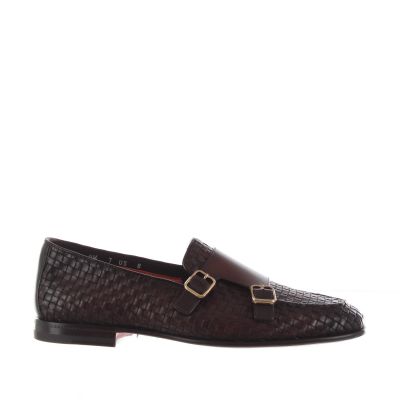 Double monk strap in pelle intrecciata