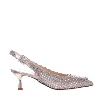 Ballerina slingback in pelle laminata con ricamo