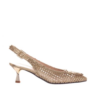 Ballerina slingback in pelle laminata con ricamo