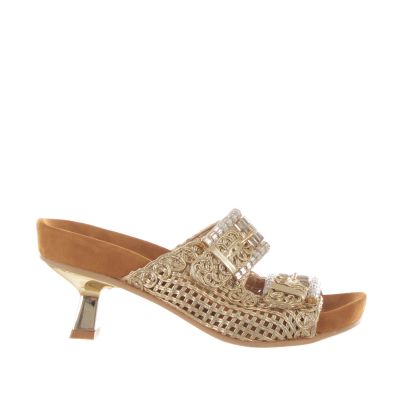 Sabot in pelle intrecciata con fibbie gioiello