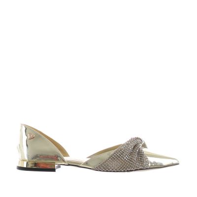Ballerina slingback in pelle con fiocco di strass