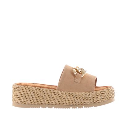 Ciabatta platform in suede con dettaglio metallico