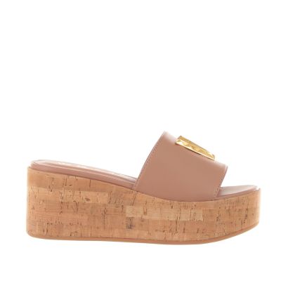 Sabot in pelle con zeppa in sughero