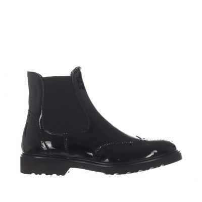 Stivaletto chelsea in vernice con dettaglio brogue