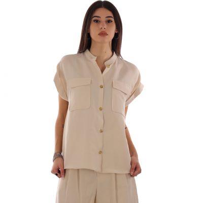 Camicia in misto lino con taschini sul petto